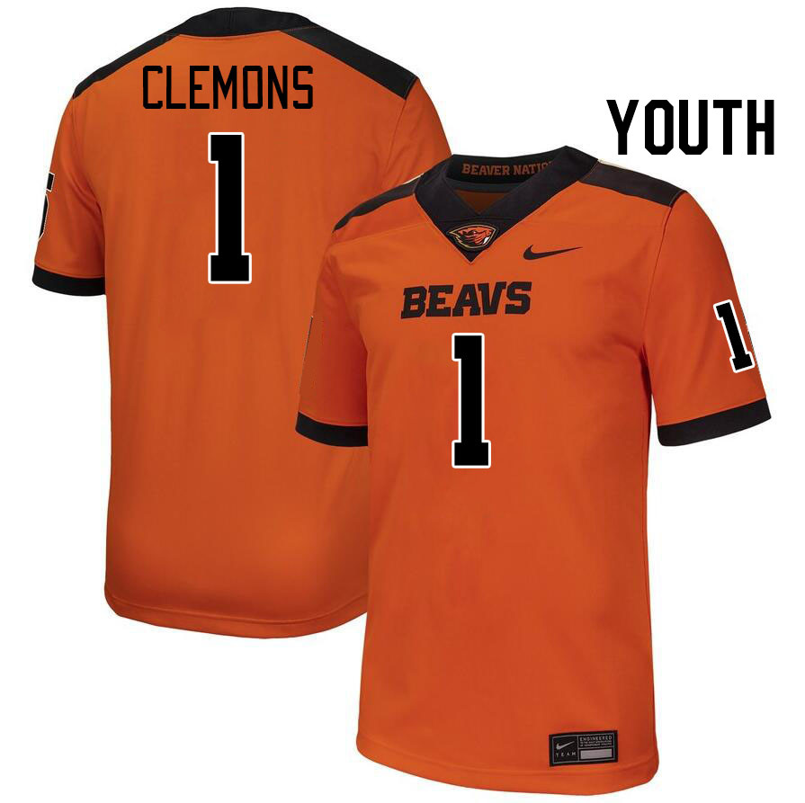 Youth #1 Darrius Clemons Oregon State Beavers College Football Jerseys Stitched-Orange